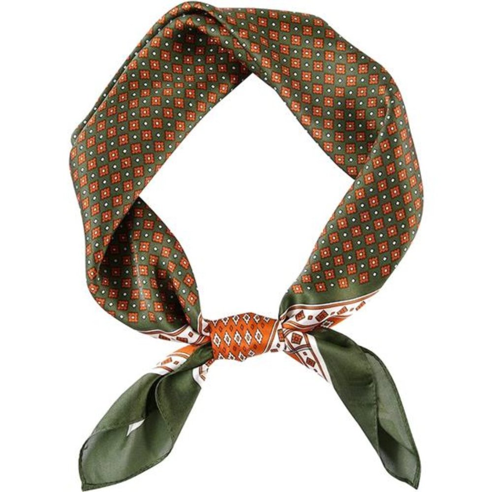 Silk Feel Square Scarf for Men Satin Bandana Tiny Medallion Print Geometry